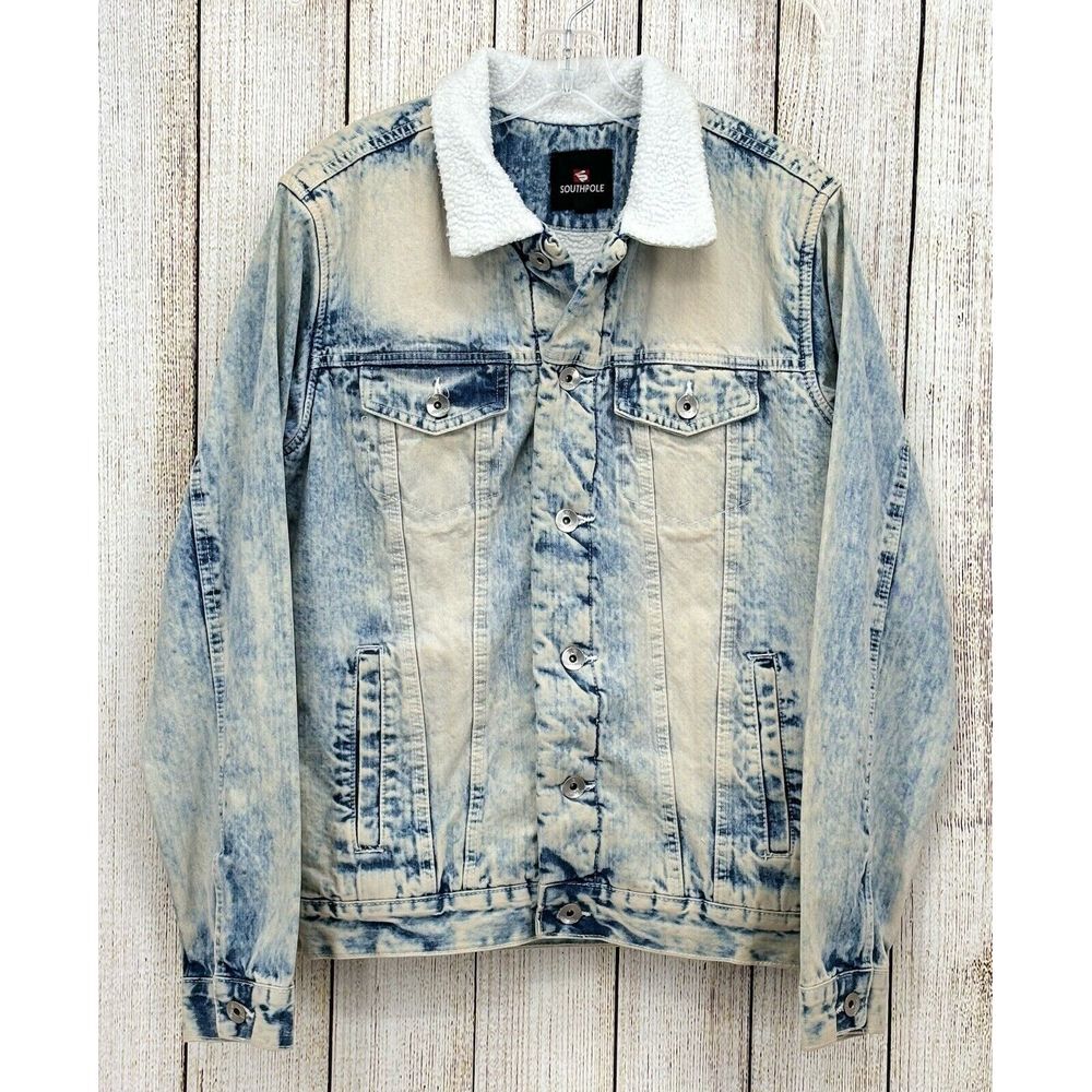 Vintage Southpole‎ Denim Jacket Mens Large Acid Wash Sherpa Lined Trucker 90s